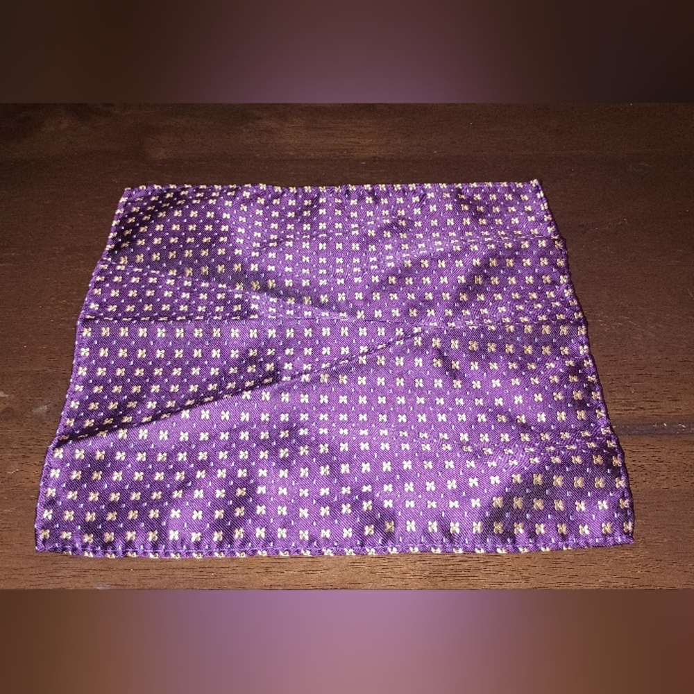 100% Silk Pocket Square Purple & Gold Geometric Pattern
